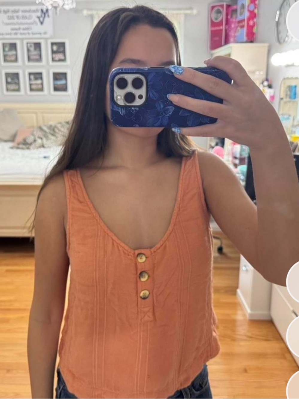 Rip Curl Orange Button-Front Ribbed Tank